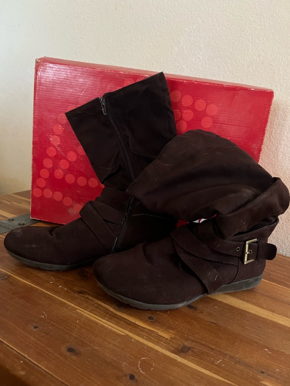Hot Kiss Brown Slouch Boots with Buckle Strap